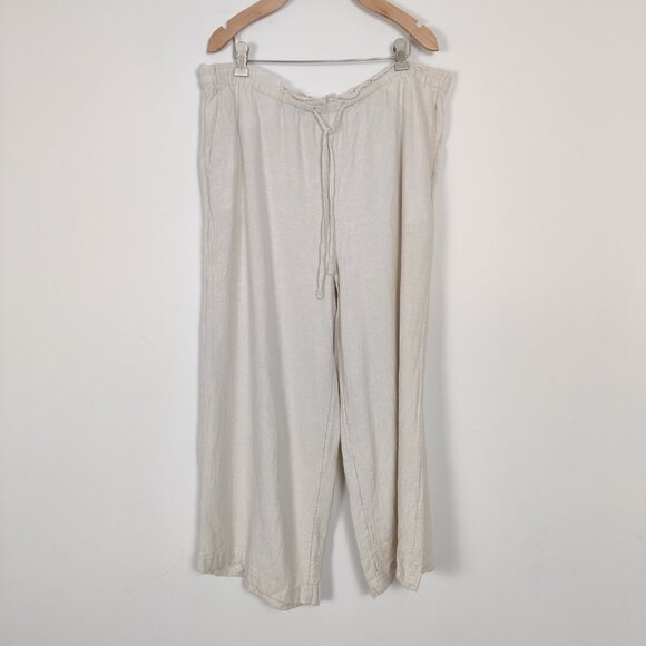 Time and Tru Women's Pants Sz L White Linen Rayon Wide Leg Drawstring Resortwear - Picture 1 of 10